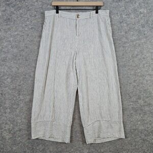J Jill Women's Wide Leg Cropped Pants Striped Linen Blend Size‎ L White & Gray
